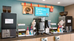 A coffee station with multiple coffee machines and a sign that reads "Fresh for you. All day. All night." - avid hotel Augusta W - Grovetown by IHG (Grovetown)