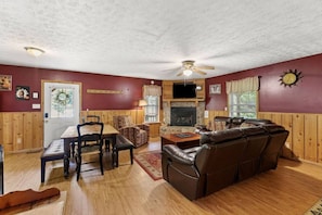 تلفزيون، مدفأة، مشغل دي في دي، مكتبة فيديو