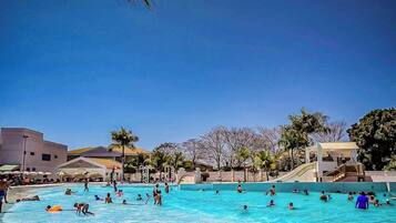 15 outdoor pools, pool umbrellas, sun loungers