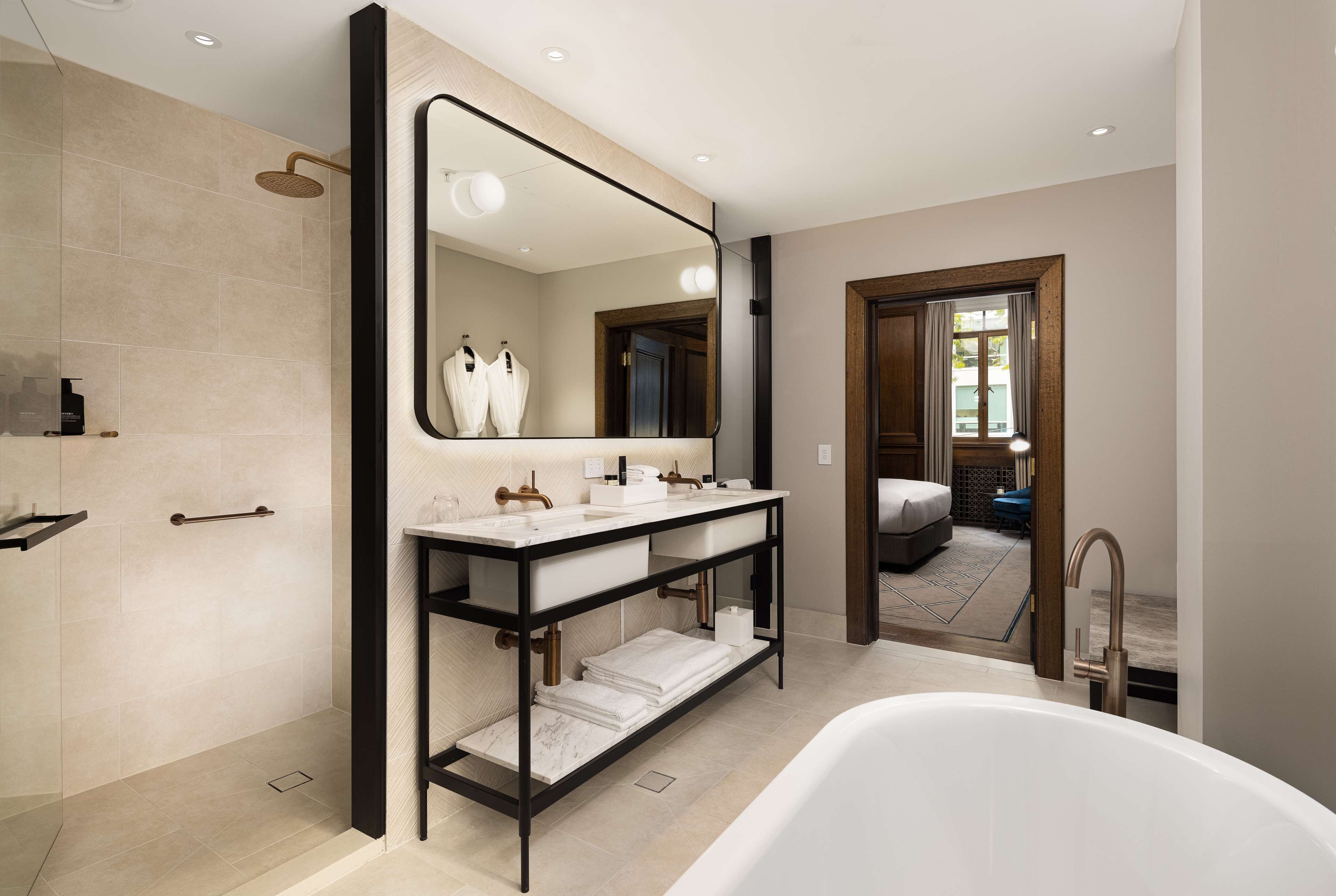 suite, 1 king bed (king master suite, lounge access) | bathroom | shower, rainfall showerhead, designer toiletries, hair dryer