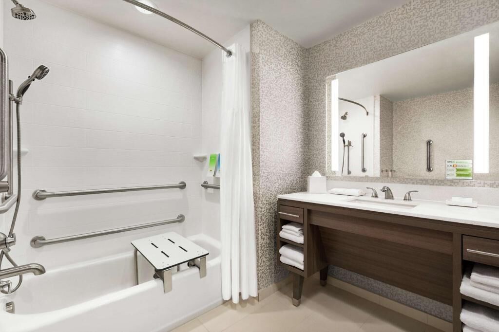 Eco-friendly toiletries, hair dryer, towels, soap