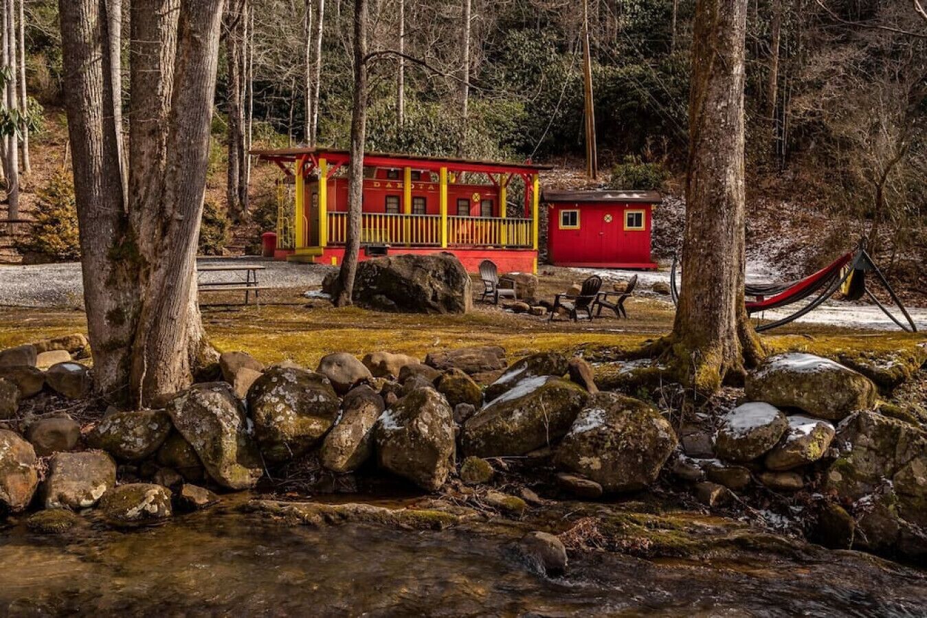 The Lil' Red Caboose on the creek!