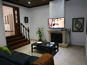 TV, fireplace