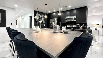 Fridge, microwave, dishwasher, coffee/tea maker