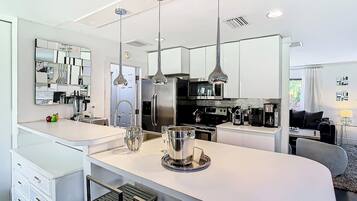 Fridge, microwave, oven, dishwasher