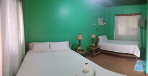 A room with two beds, a wall-mounted air conditioner, and a window with a curtain. - The Orchids Private Villa (Boracay Island)