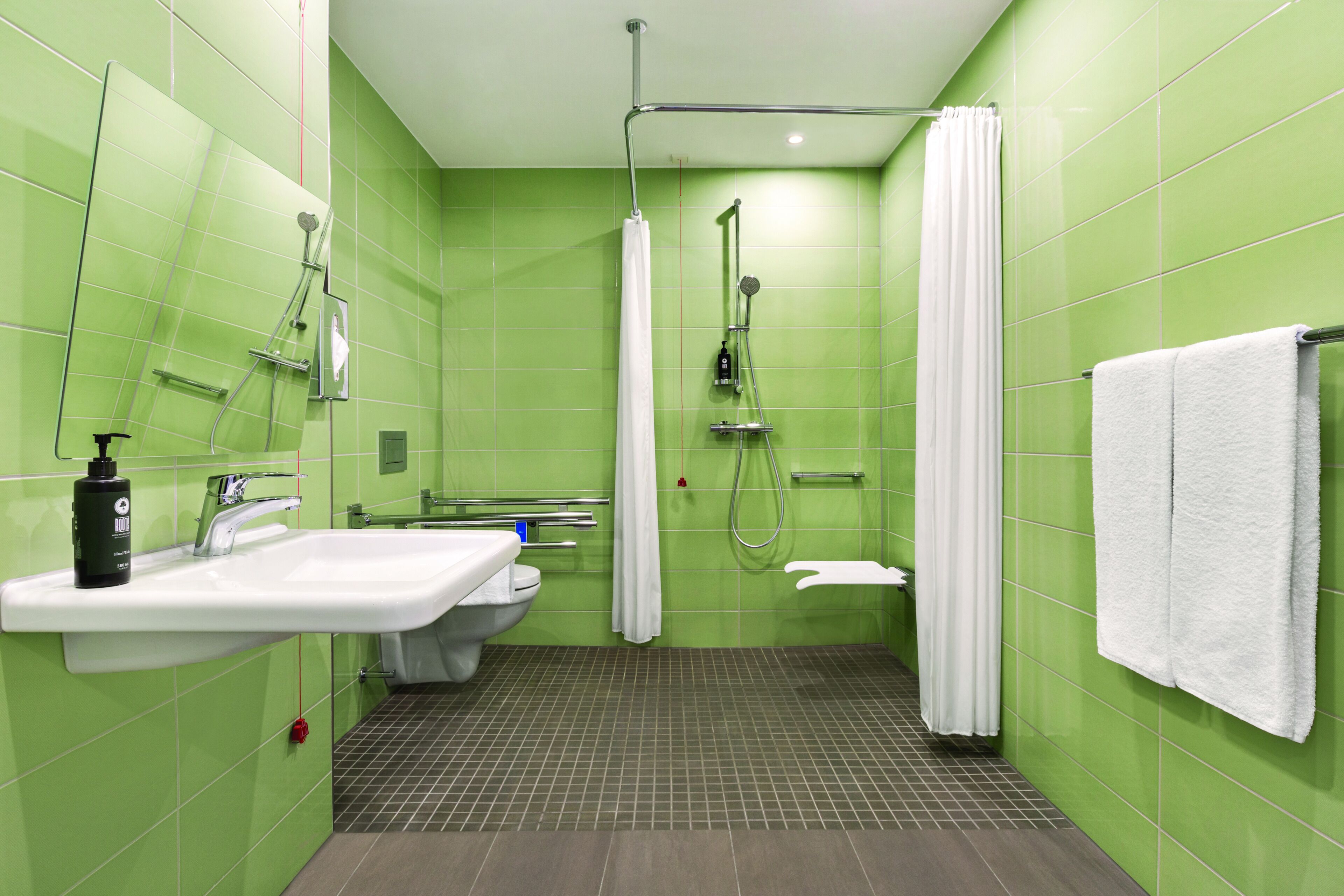 standard room, accessible (barrier free) | bathroom | shower, hair dryer, heated floors, towels