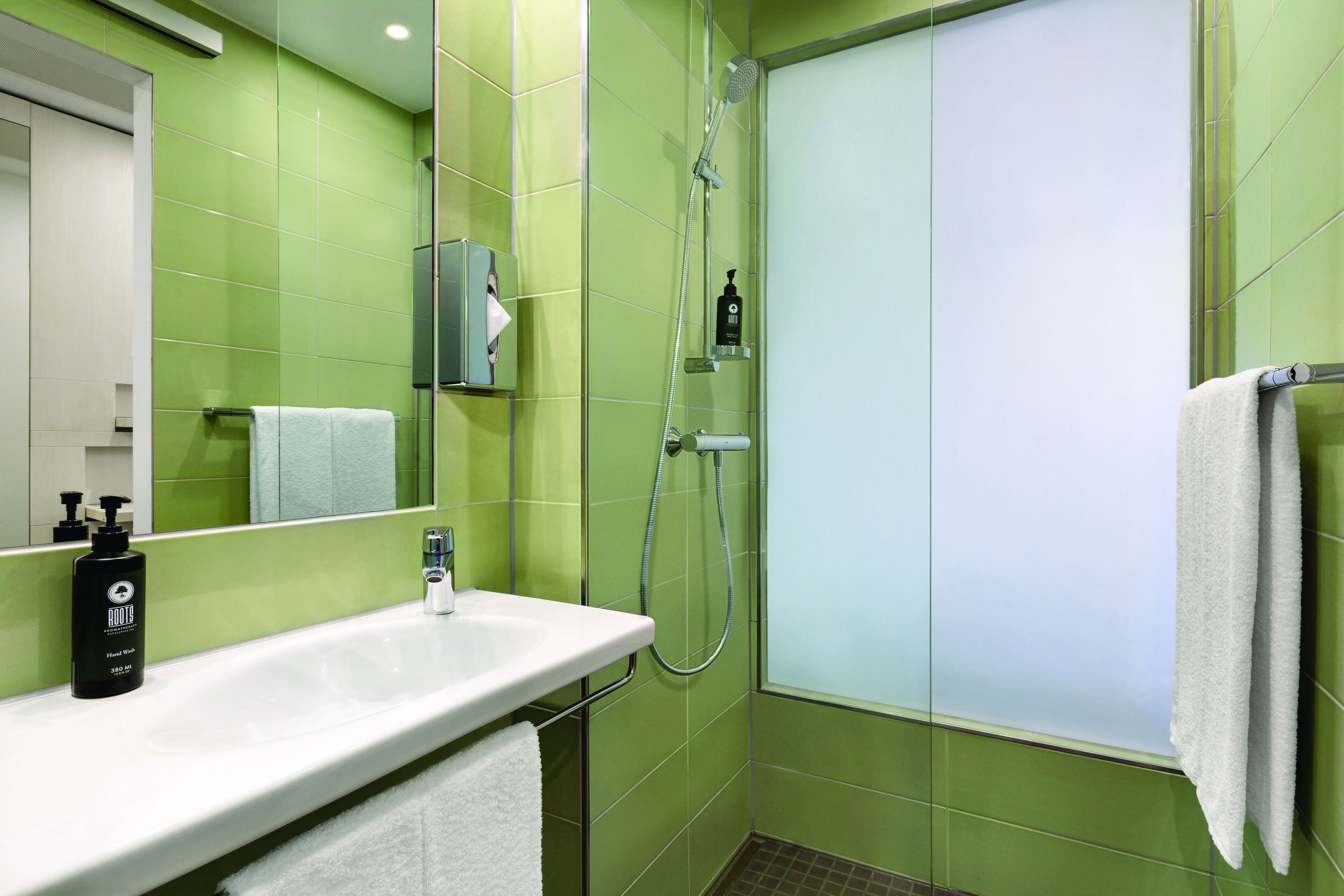 shower, hair dryer, heated floors, towels