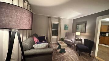 Smart TV, lareira, livros