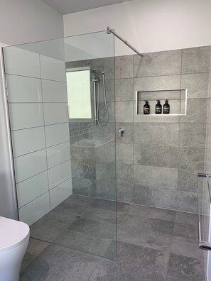 Regadera, regadera con hidromasaje, amenidades de baño de diseñador 