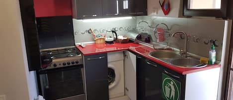 Fridge, microwave, oven, electric kettle