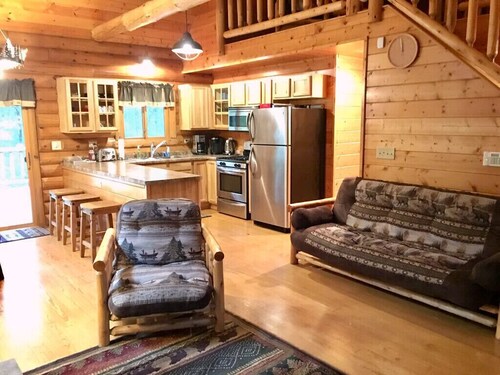 Log Cabin Near Lakes & Trails – Fireplace, Fire Pit, Patio & Games for All