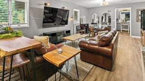 Smart TV, video games, DVD player, foosball