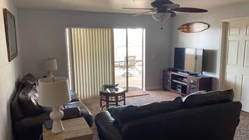 Smart TV, DVD player, books, video library