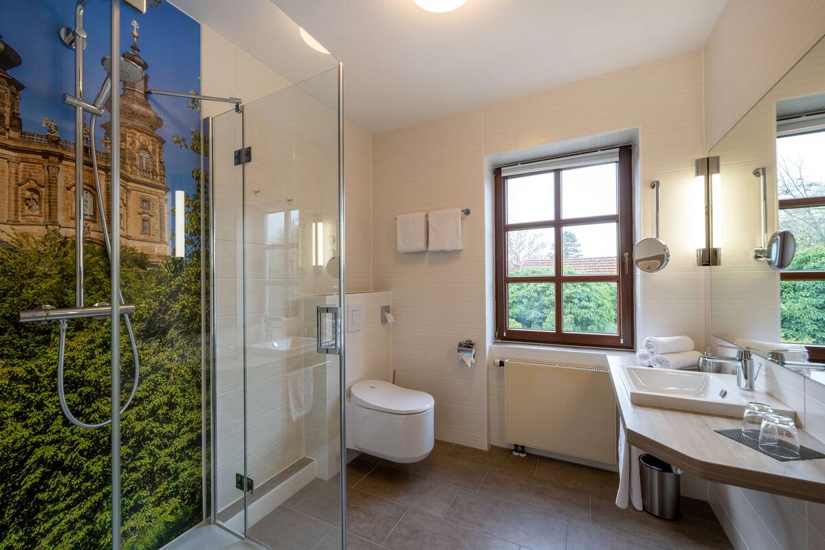 deluxe suite | bathroom amenities | hair dryer, towels, soap, shampoo