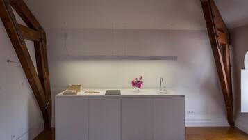 Phòng đôi Deluxe, quang cảnh thành phố | Bếp nhỏ riêng | Tủ lạnh, lò vi sóng, bếp nấu, dụng cụ pha cà phê/trà