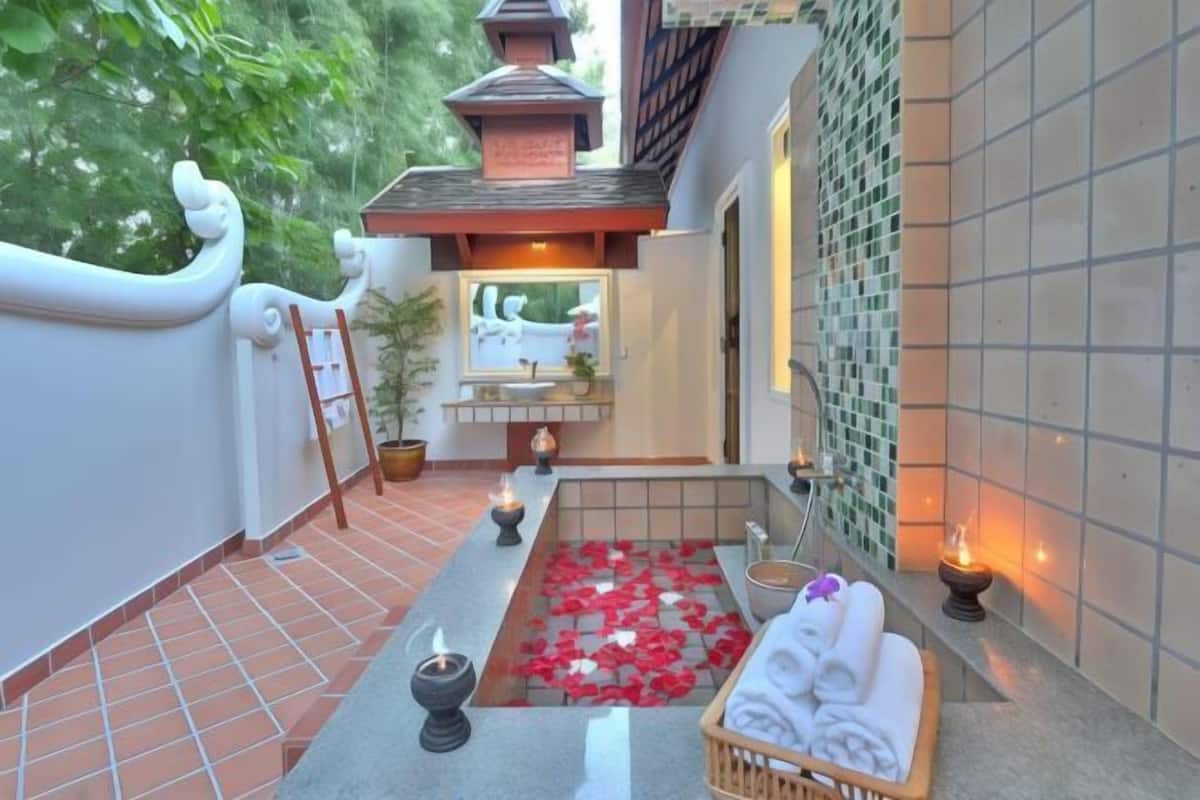 Bathroom | Shower, free toiletries, hair dryer, bathrobes