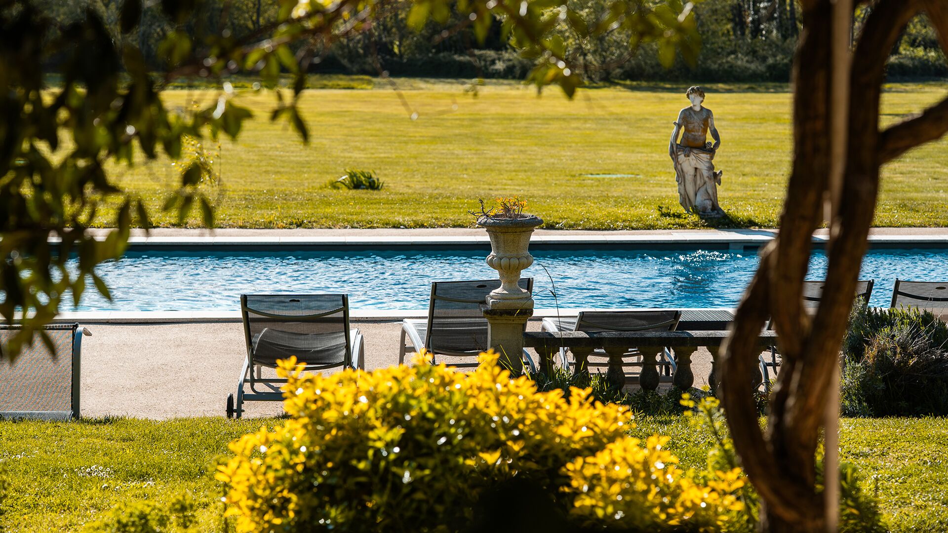Alberca al aire libre por temporada y sombrillas en la alberca 