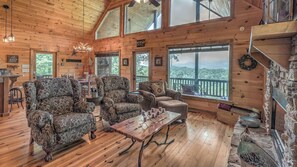 Flat-screen TV, fireplace, DVD player, table football - Leatherwood Lodge- Breathtaking Views | Hot Tub | Outdoor Fireplace (Cherry Log)