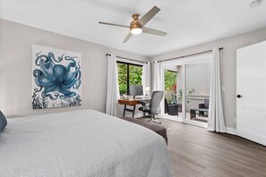 2 bedrooms, desk, iron/ironing board, travel crib