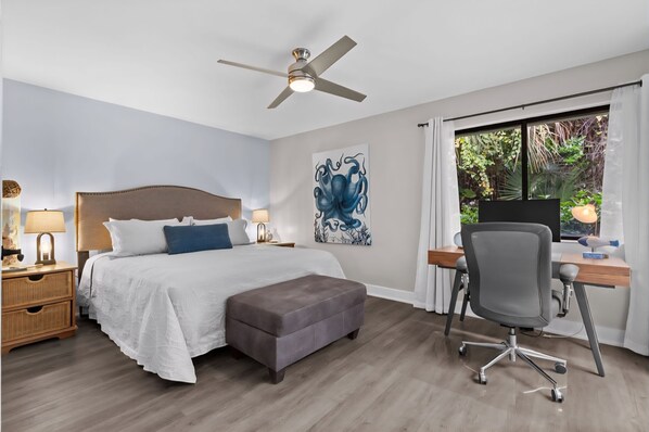 2 bedrooms, desk, iron/ironing board, travel cot