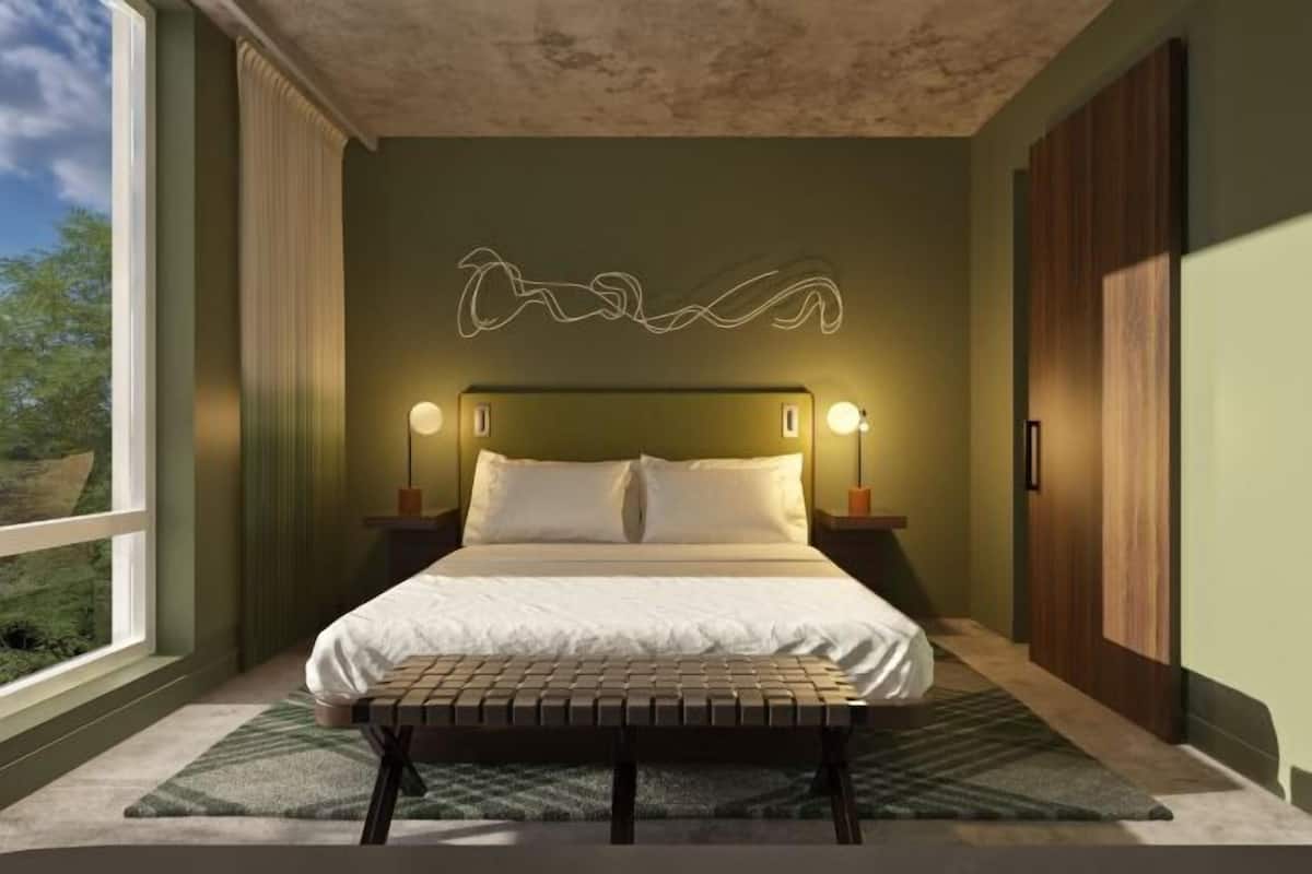 Värdeförvaringsskåp på rummet och arbetsyta för laptop