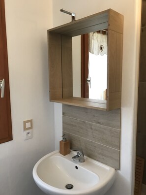 Shower, hair dryer, toilet paper