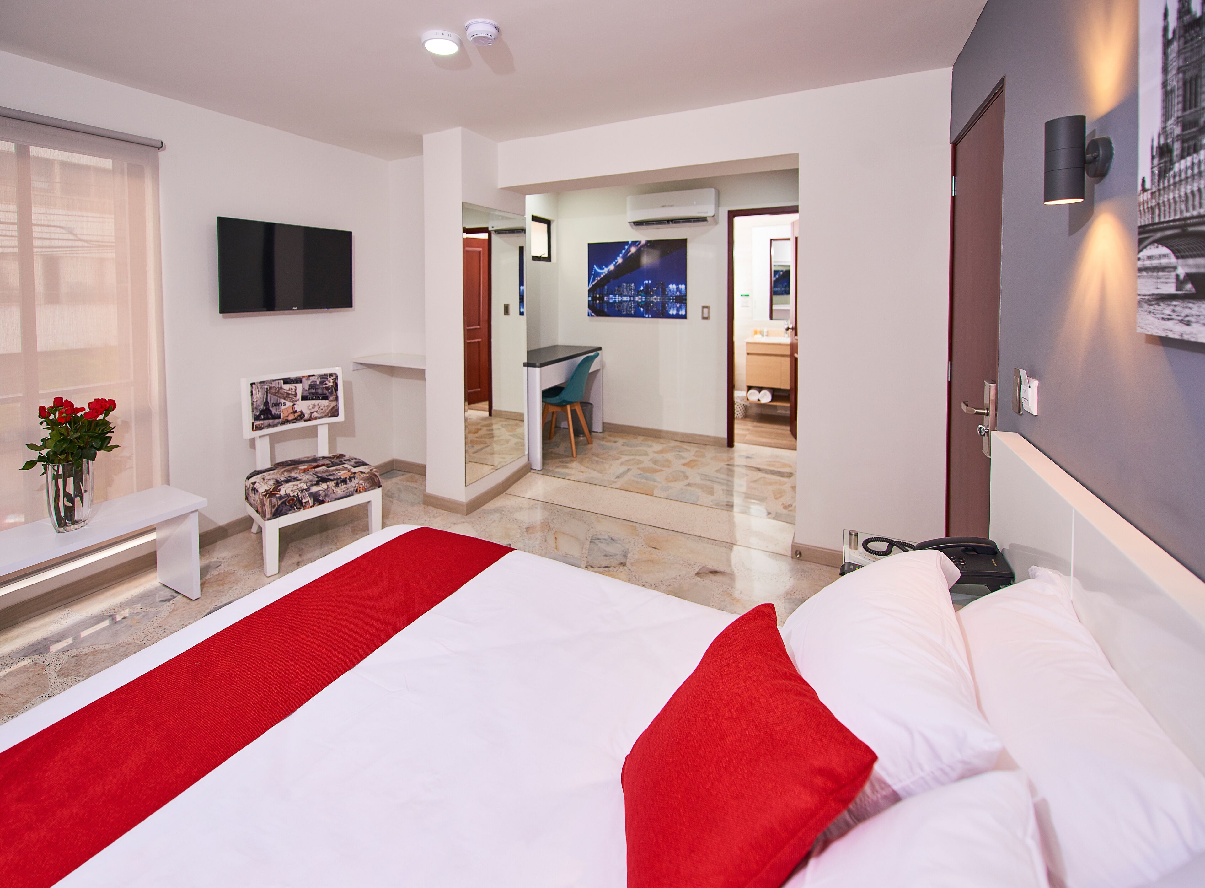 deluxe double room | premium bedding, down duvets, select comfort beds, desk