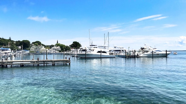 Un puerto deportivo con varios yates amarrados al muelle.