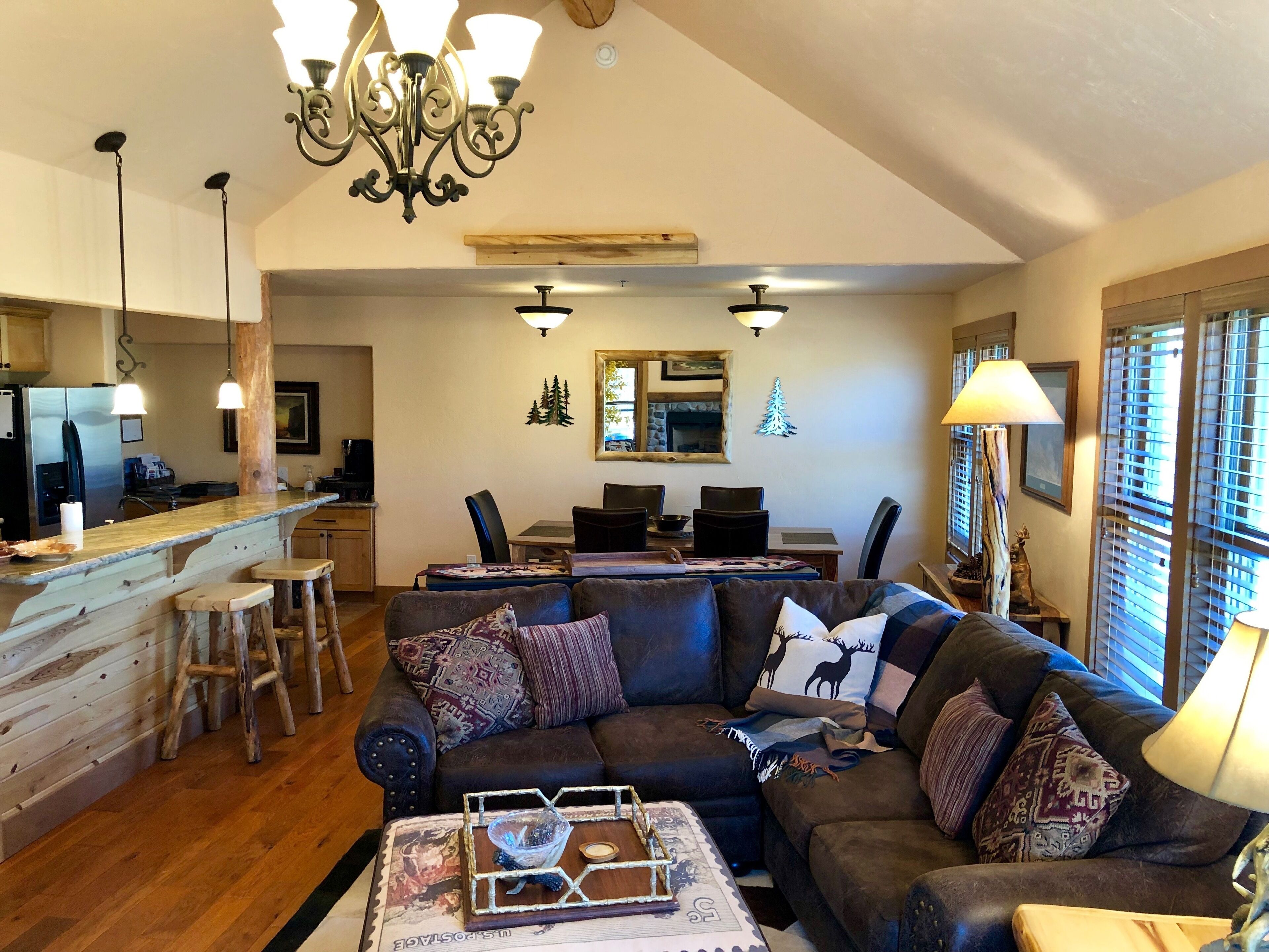 Télévision, cheminée, lecteur de DVD