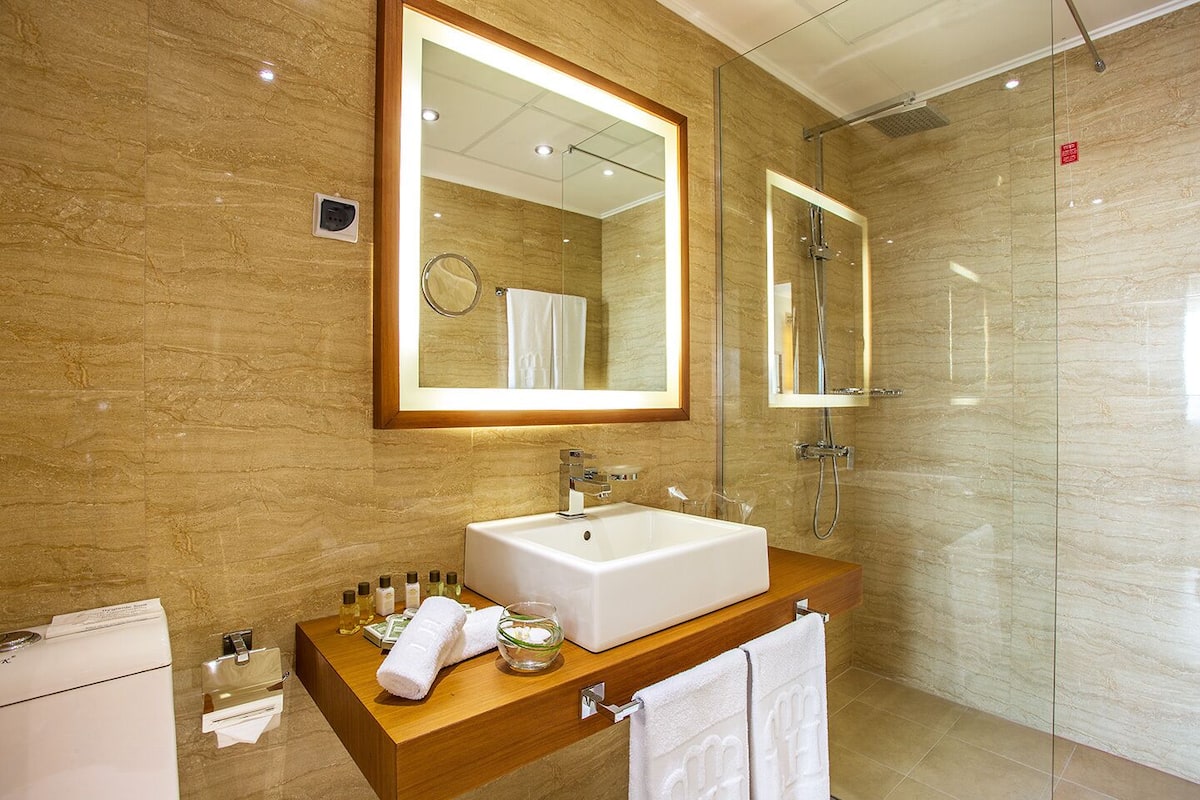 shower, free toiletries, hair dryer, slippers