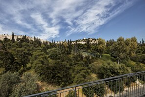 Un paysage montagneux, avec une forêt dense et un ciel dégagé.