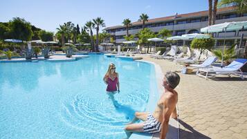 2 outdoor pools, open 10:00 AM to 7:00 PM, pool umbrellas, sun loungers