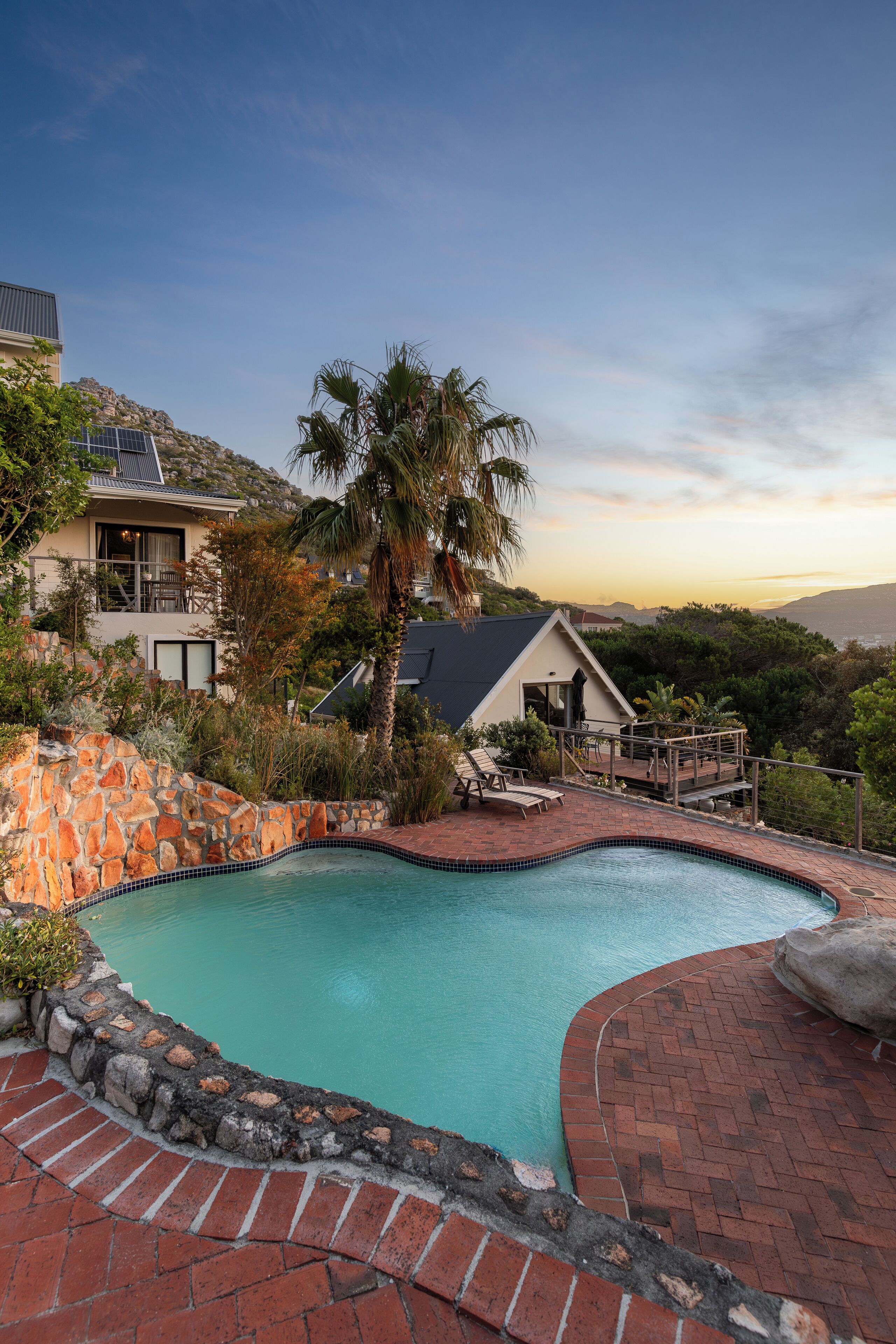 Outdoor pool, pool umbrellas, pool loungers