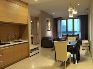 Apartment, 2 Bedrooms | Private kitchen | Fridge, microwave, stovetop, electric kettle