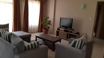 Deluxe Apartment, 1 Bedroom, Kitchenette, City View | Living area | 32-inch TV with digital channels