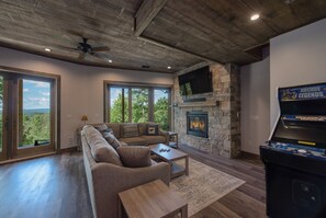 Smart TV, chimenea y reproductor de DVD 