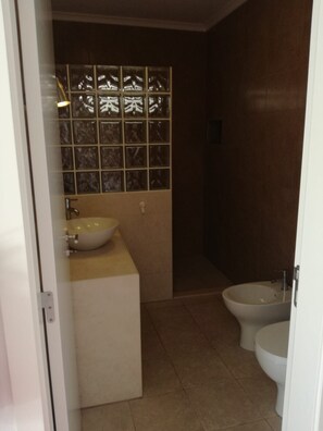 Shower, bidet, towels, soap