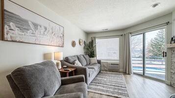 Smart TV, fireplace, DVD player