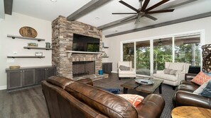 Smart TV, fireplace, foosball, table tennis