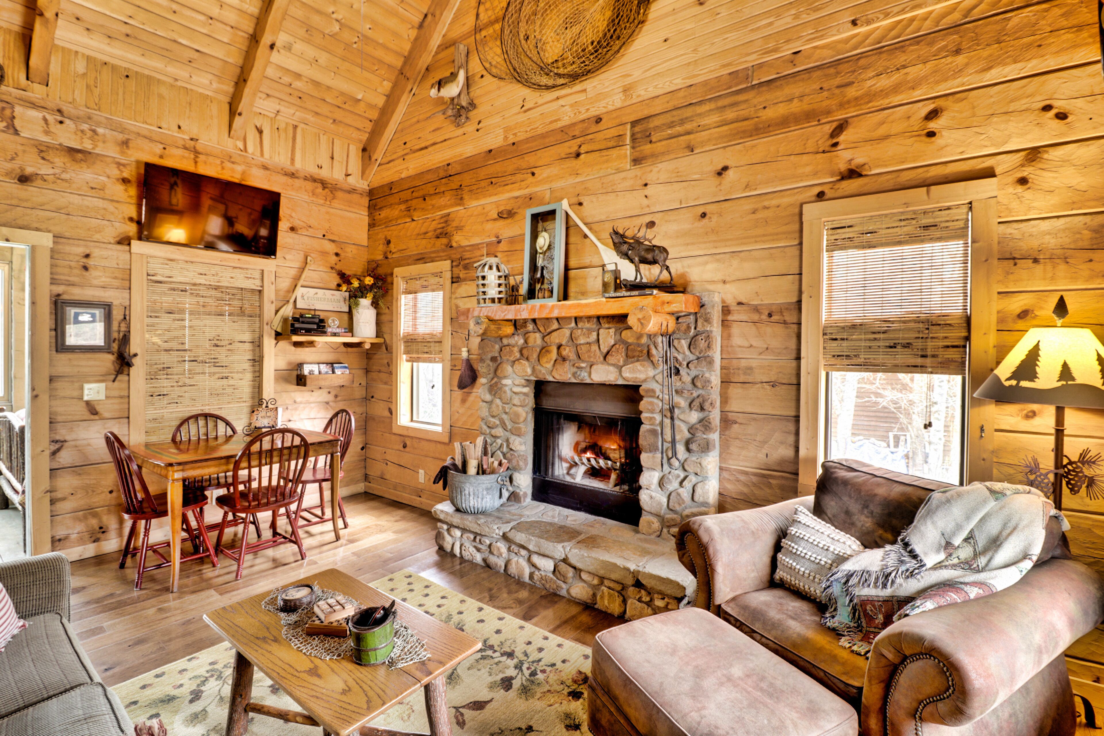 Smart TV, fireplace, DVD player, video library