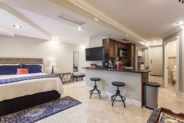 1 bedroom, desk, iron/ironing board, travel cot