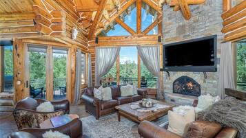 House, Multiple Beds (SLOPESIDE LODGE) | Living room | Flat-screen TV, fireplace