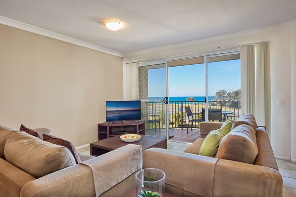 Apartment, 2 Bedrooms, Ocean View | Living area | Flat-screen TV, ping pong - Cabarita Beachfront Apartments (Bogangar)
