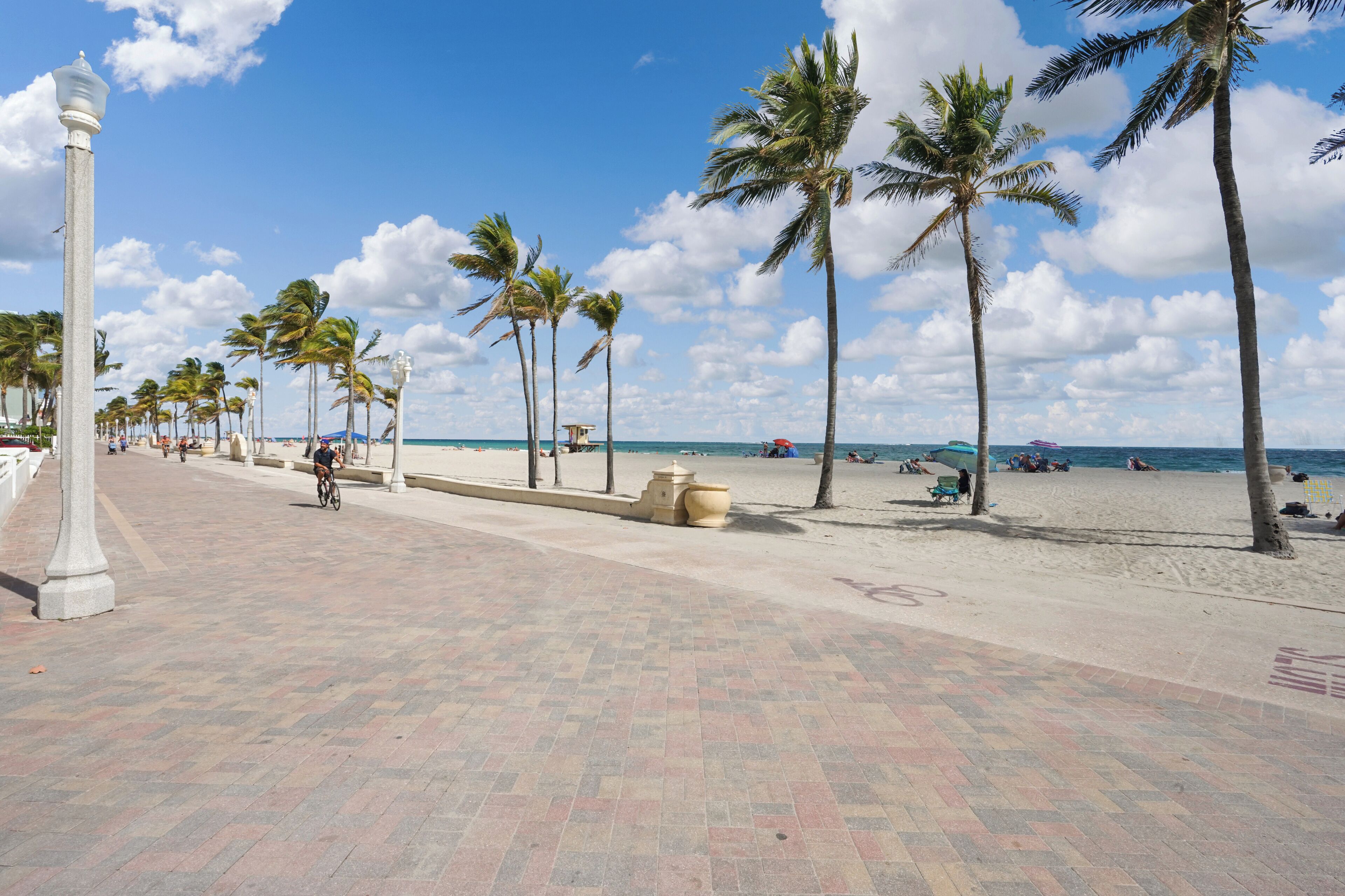 On the beach, sun loungers, beach towels