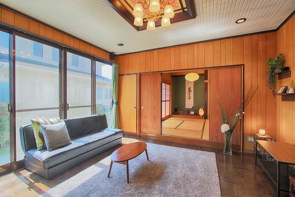 Private Vacation Home | Living room | Flat-screen TV - Yoshimura House Hotel 6 (Fujikawaguchiko)