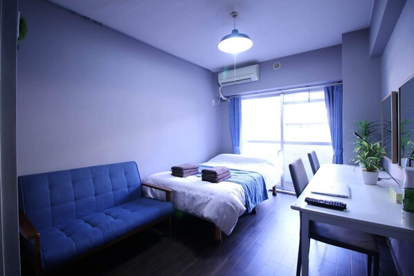 2 bedrooms, premium bedding, blackout curtains, iron/ironing board