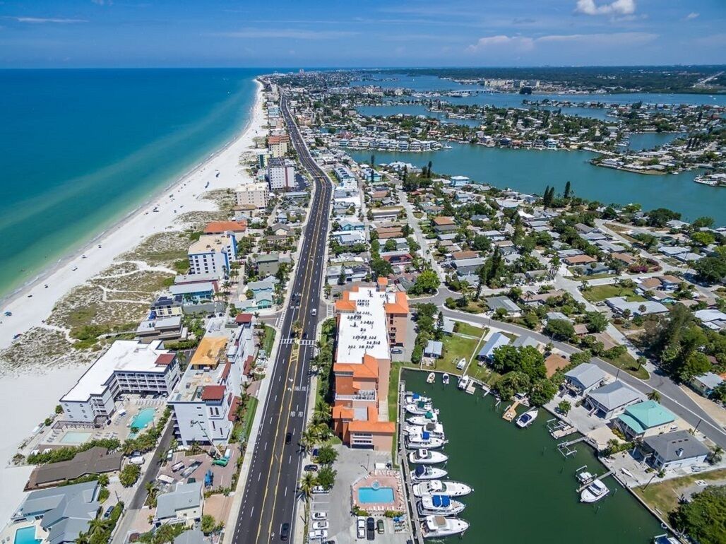 Sky view of the town of Madeira Beach 