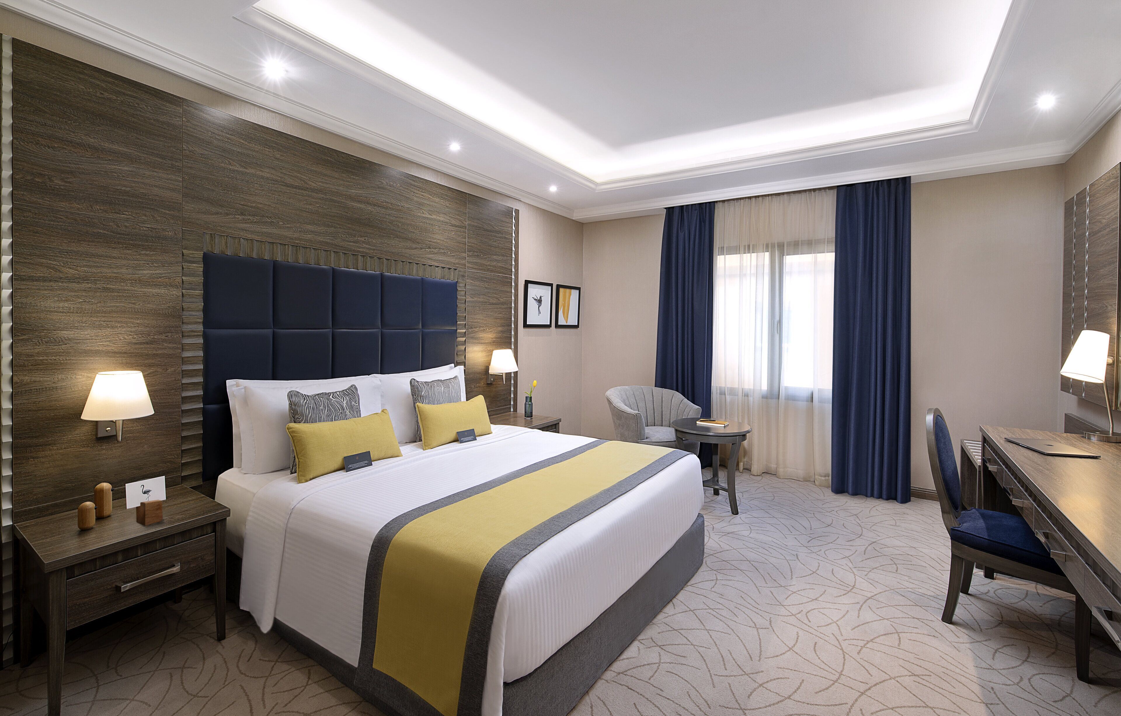 Premium bedding, minibar, desk, laptop workspace