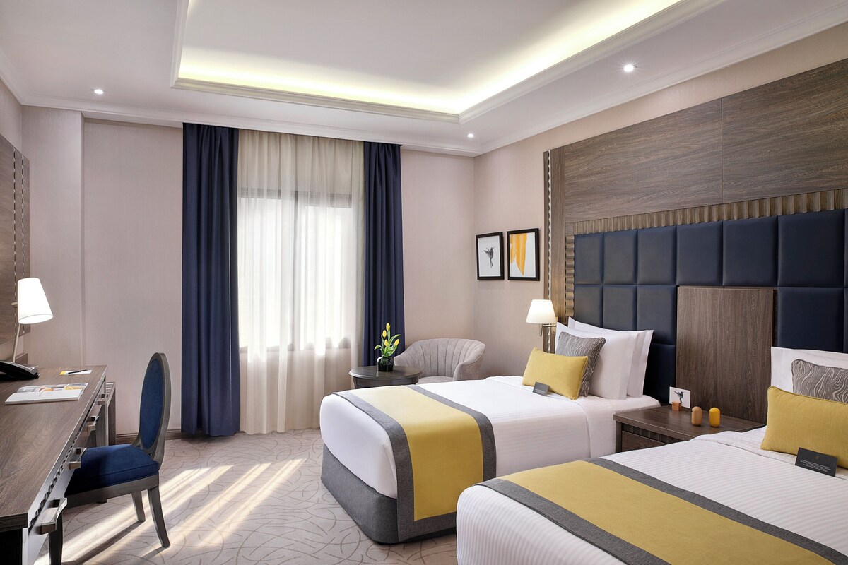 Premium bedding, minibar, desk, laptop workspace